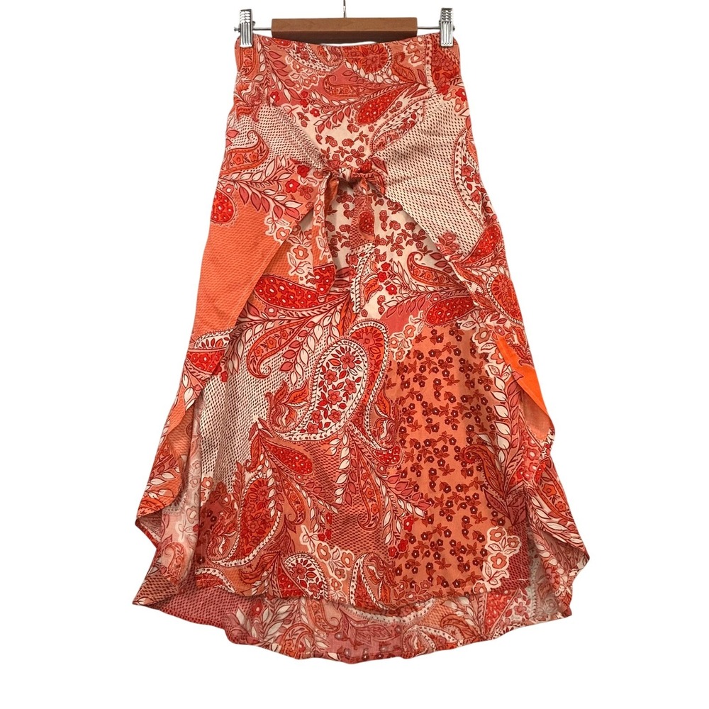 Patrons of Peace Boho Maxi Wrap Skirt L Orange Paisley Patchwork Festival Hippie - Picture 2 of 15
